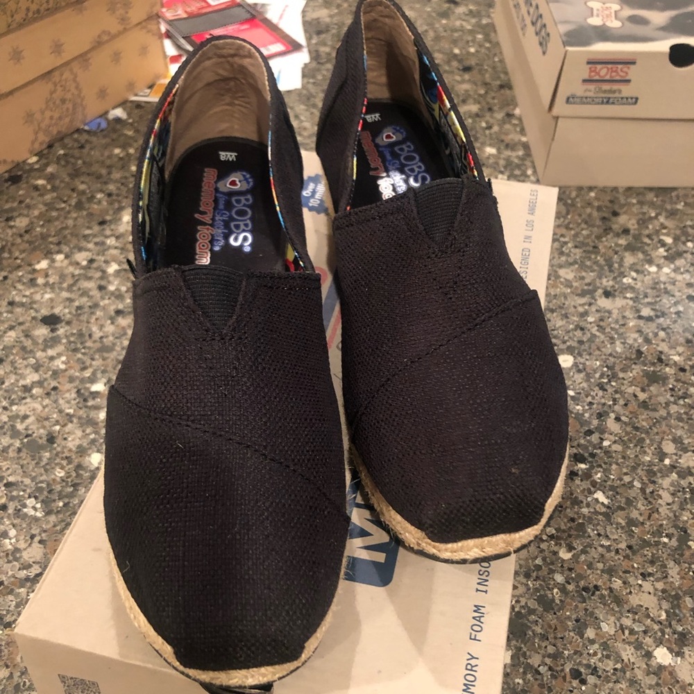 BOBS from Skechers black canvas espadrille wedge